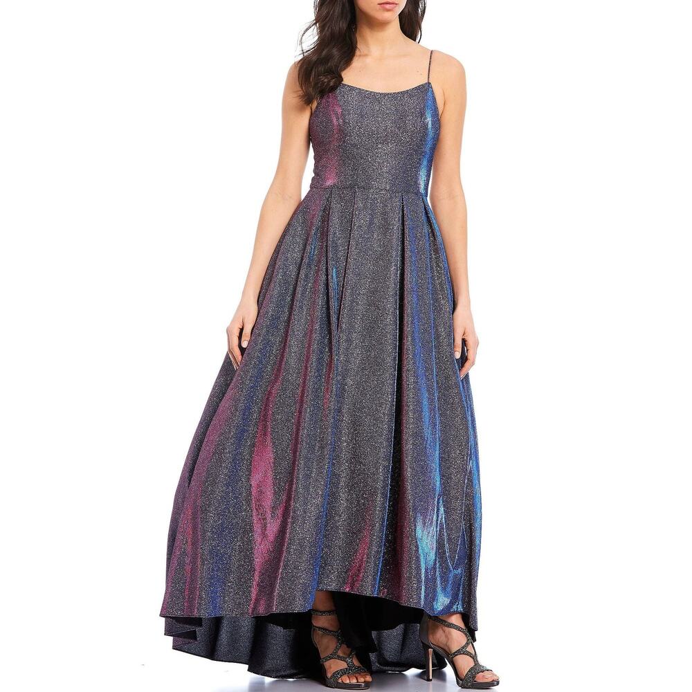 Betsy & Adam Women's 6 Purple Iridescent Galaxy Glitter Maxi Ball Gown OS16-8